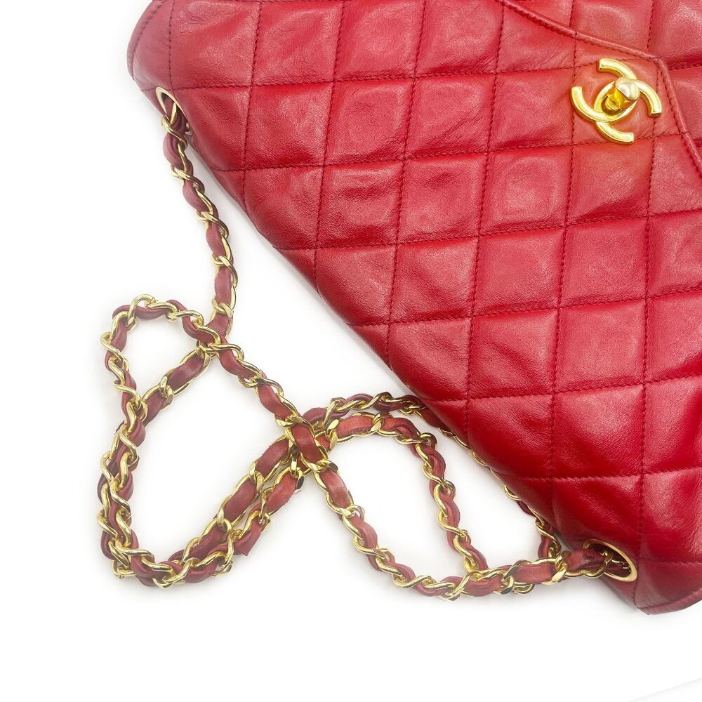 CHANEL CC 24K Vintage Jumbo Envelope Flap Bag Lambskin Timeless Red Purse Chain - Picture 16 of 16